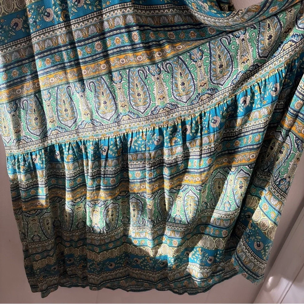 NEW J. Jill Floral Paisley Peasant Maxi Dress Puff Sleeve Blue Boho Size Medium - Picture 7 of 16